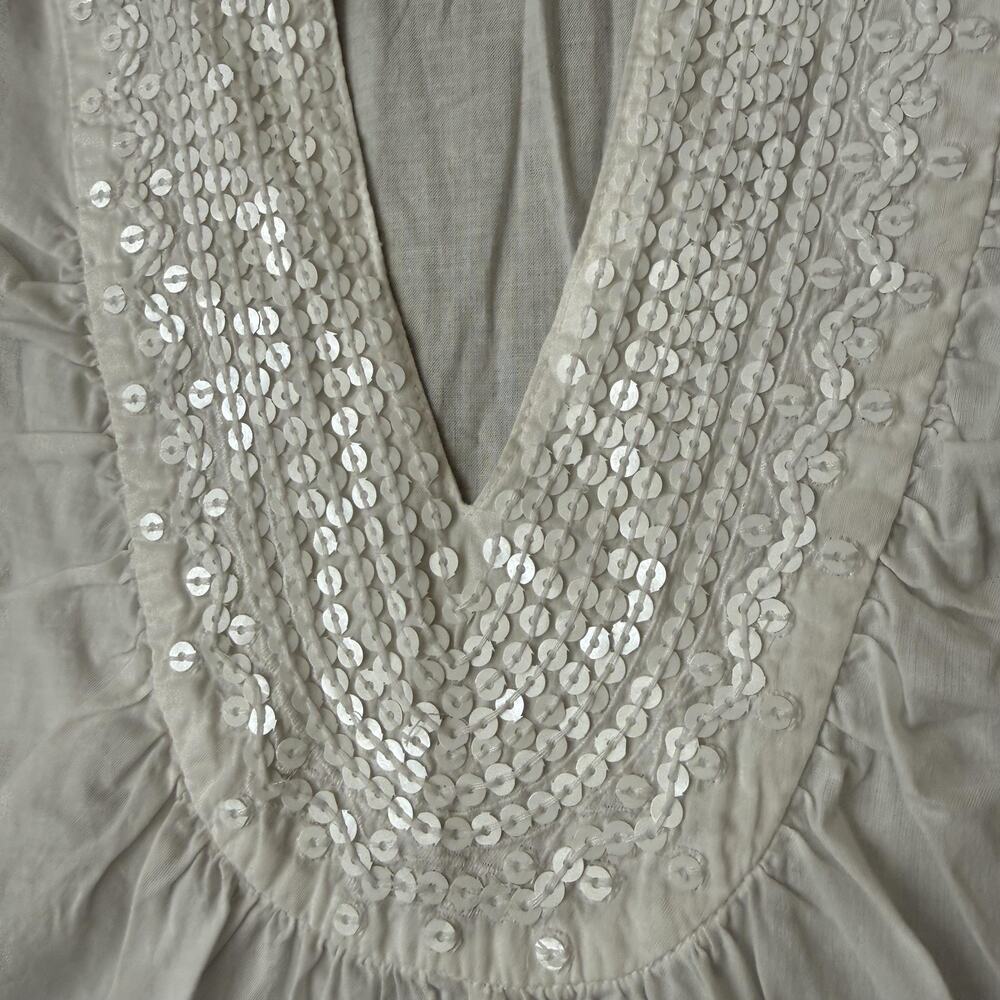 Talbots Blouse Womens Large White Sequin V Neck 3/4 Sleeve Tunic Top Cotton - Picture 3 of 9